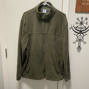 Starter Mens XL‎ Full Zip Mock Neck Olive Green Fleece Jacket Sweatshirt
